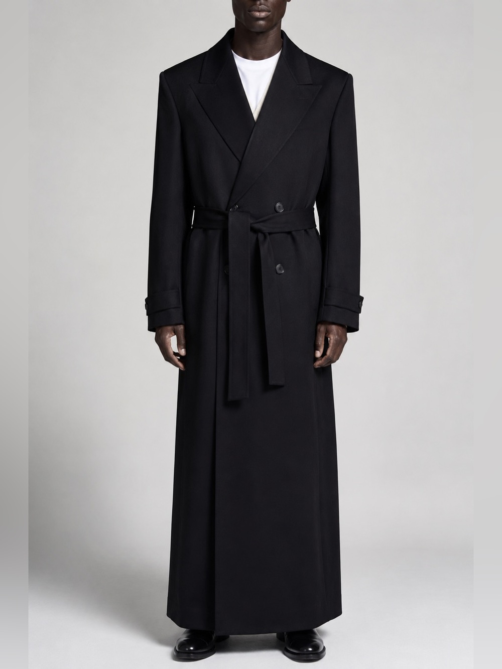 Bachrach Double Breasted Belted Long Coat Black Wool Blend Sz 44